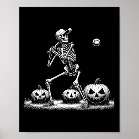 Poster Joueuse de baseball Skeleton Joueuse d'Halloween H (Devant)