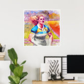 Poster Joueuse de rugby - Aquarelle (Bureau à domicile)