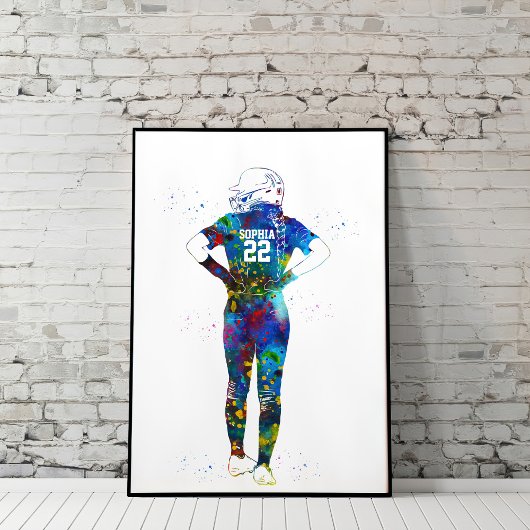 Poster Joueuse de softball féminine à l'aquarelle