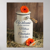 Poster Joug de lait blanc rustique avec fleurs Mariage Bi (Devant)