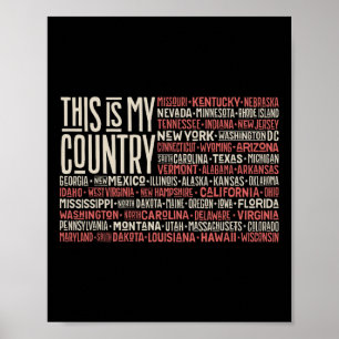 Poster Jour 4 Juillet Usa Drapeau Amérique Carte d'Etat N