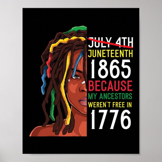 Poster Jour Ancêtres Gratuit 1776 Juillet 4 Noir Africain (Devant)