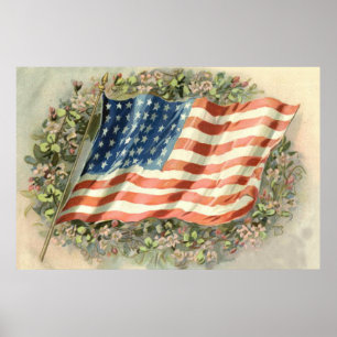 Poster Jour commémoratif du drapeau américain Fleurs de c