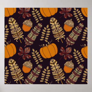 Poster Jour d'Action de grâce coloré, motif d'automne.