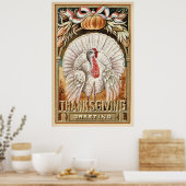 Poster Jour d'action de grâces Blanc Turquie et Citrouill (Cuisine)