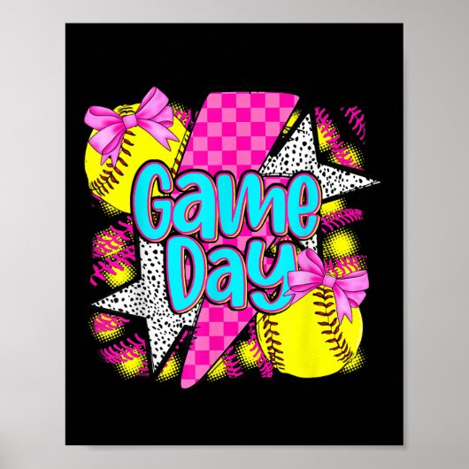 Poster Jour de jeu Softball Lightball Coquette Bow Funny (Devant)