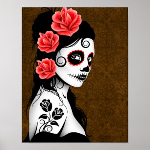Poster Jour de la fille morte de crâne de sucre - brun