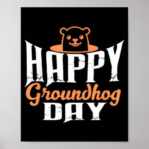 Poster Jour de la marmotte heureux drôle mignon animal Lo