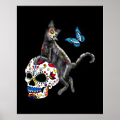 Poster Jour De La Morte Chat Crâne Sucre Et Papillon (Devant)