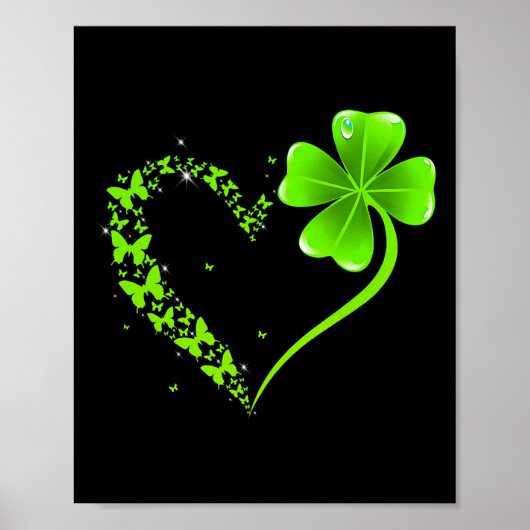 Poster Jour de la Saint-Patrick Papillon Vert Trèfle Cœur (Devant)