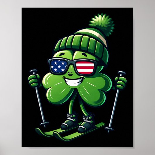 Poster Jour de la Saint-Patrick Ski Shamrock Trèfles Drap (Devant)