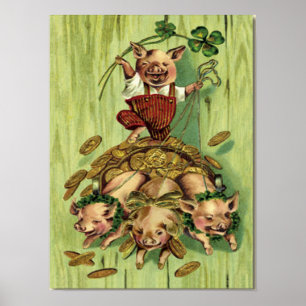 Poster Jour de la St Patrick pour le cochon d'or vintage