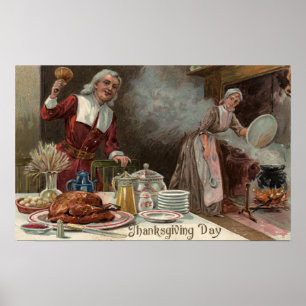 Poster Jour de l'Action de grâceScène du dîner de pèlerin