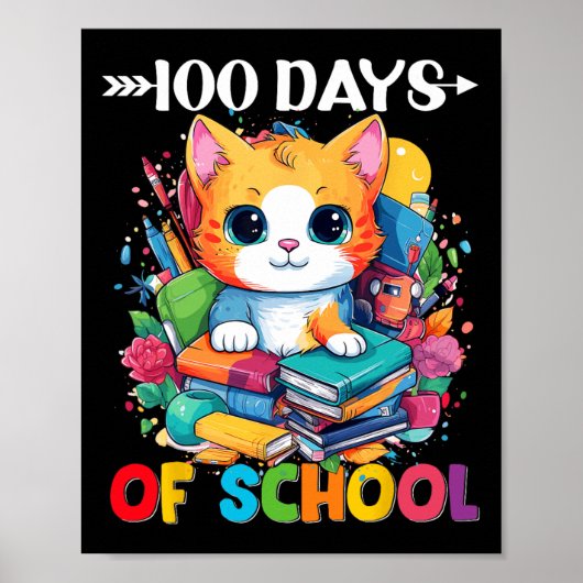 Poster Jour De L'École Cute Chat Kitty Cadeaux 100 Jours (Devant)