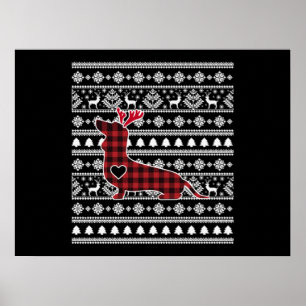 Poster Jour de Noël du chien Dachshund Red Plaid Buffalo