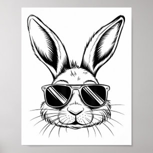 Poster Jour de Pâques Cool Lapin Visage Avec Sungles Homm