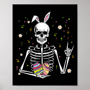 Poster Jour de Pâques Crâne Squelette Bunny Rock Main Roc
