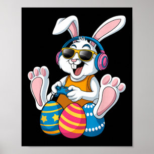 Poster Jour de Pâques Rabbit Gamer Funny Jeux Vidéos Garç