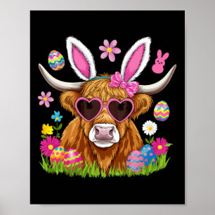 Poster Jour de Pâques Vache Mignon Lapin de Pâques Agricu