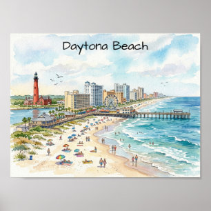 Poster Jour de plage de Daytona Charme côtier Art aquarel