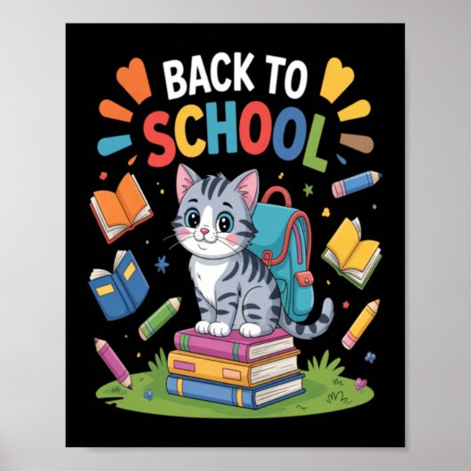 Poster Jour de rentrée des élèves avec un chat mignon (Devant)