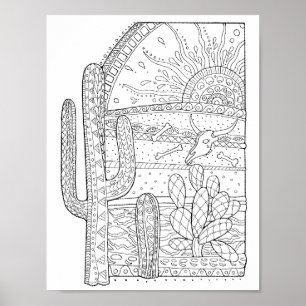 Poster Jour des morts Cactus du désert Page de coloriage