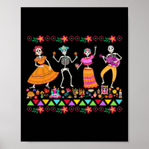 Poster Jour Des Morts Dia De Los Muertos Skeleto Mexicain