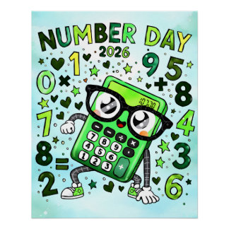 Poster Jour des nombres 2026 Calculatrice verte Conceptio
