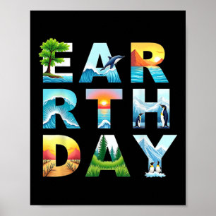 Poster Jour des terres Sauvez Les Arbres Et Les Animaux D
