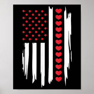 Poster Jour des Valentines vintages American Flag Hearts