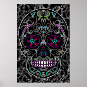 Poster Jour du crâne de sucre mort - noir coloré