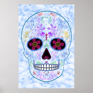 Poster Jour du crâne mort de sucre - bleus layette et