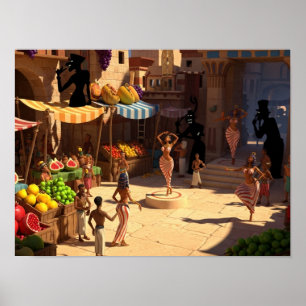 Poster Jour du marché dans l'Egypte ancienne