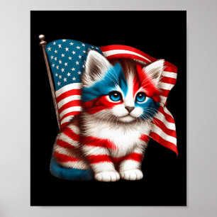 Poster Jour du Souvenir Chat Drôle Chat 4 Juillet Drapeau