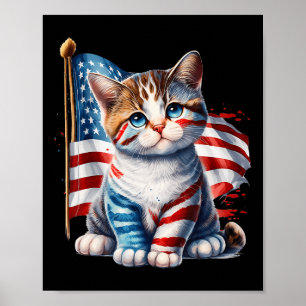 Poster Jour du Souvenir Chat Drôle Chat 4 Juillet Patriot