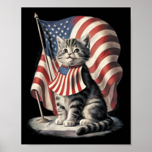 Poster Jour du Souvenir Chat Drôle Chat 4 Juillet Patriot