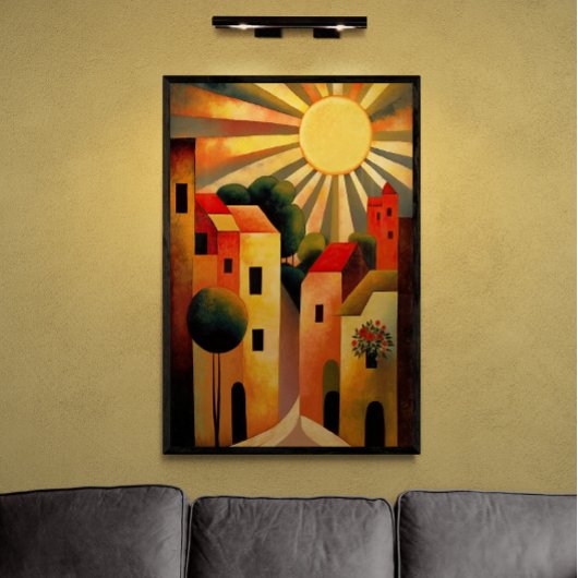 Poster Jour ensoleillé dans Petite Ville AI Art Retro Ill