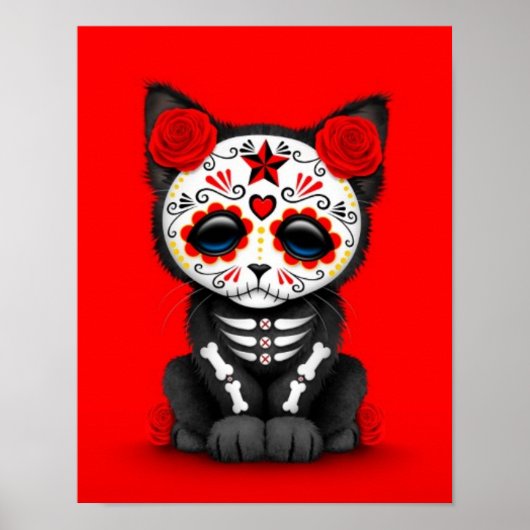Poster Jour rouge mignon du chat Kitten Mort, rouge (Devant)