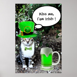 POSTER JOURNÉE DE LA SAINT-PATRICK CHAT AVEC BIÈRE IRLAND
