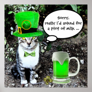 POSTER JOURNÉE DE LA SAINT-PATRICK CHAT AVEC BIÈRE IRLAND