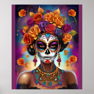 Poster Journée mexicaine de la fille crâne de sucre morte