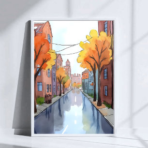 Poster Journée Pluvieuse à Boston Aquarelle MA Voyage