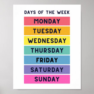 Poster Jours de la semaine Éducation scolaire Apprentissa