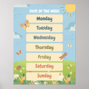 Poster Jours de la semaine en anglais printemps Classe