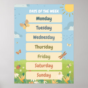 Poster  Jours de la semaine en anglais printemps Classe 