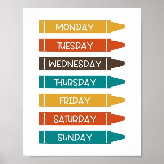 Poster Jours de la semaine Nursery Wall Art (Devant)