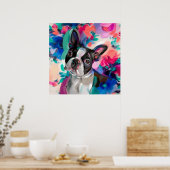 Poster 'Joy' Boston Terrier Dog Art imprimé sur papier (Cuisine)
