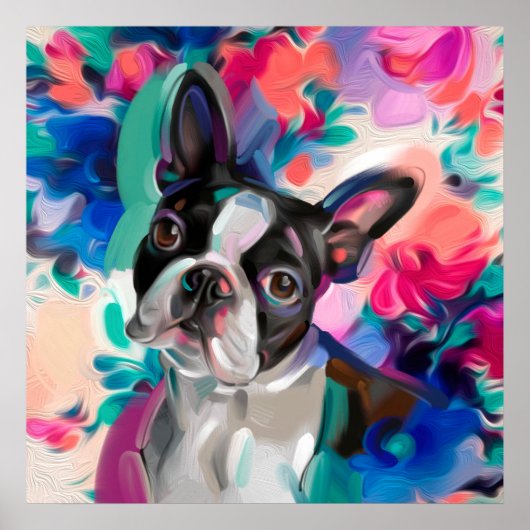 Poster 'Joy' Boston Terrier Dog Art imprimé sur papier (Devant)
