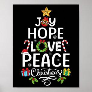 Poster Joy Hope Love Paix Arbre de Noël Famille Noël Homm