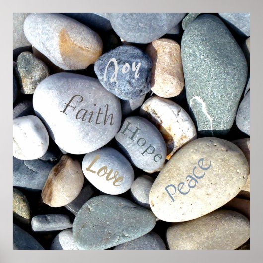 Poster Joy Hope Peace Faith Love Christian Value Pebbles (Devant)